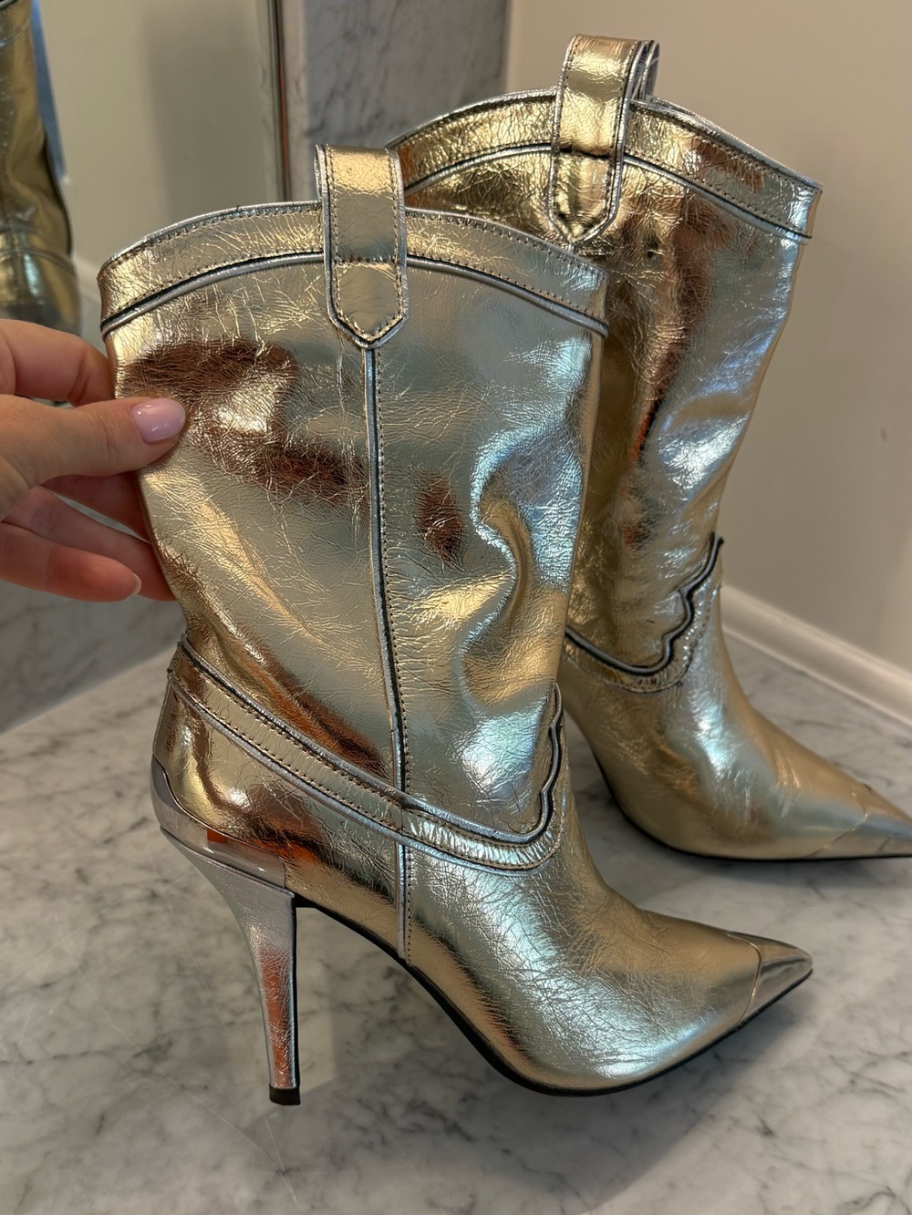 Jeffrey Campbell El Paso Metallic Gold Pointed-Toe Cowboy Boots
